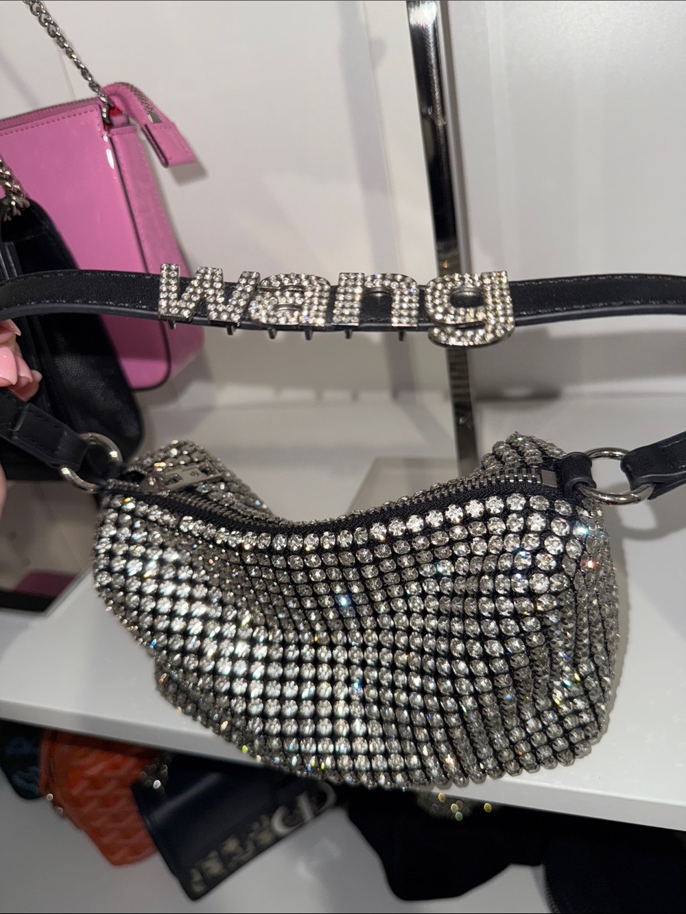 Alexander Wang Crystal Rhinestone Shoulder Bag - Black Strap - Picture 3 of 3